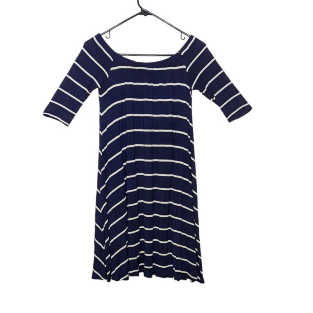Altar'd State Womens Small Remember Me Navy Striped Dress Off the Shoulder Lined - Picture 2 of 6